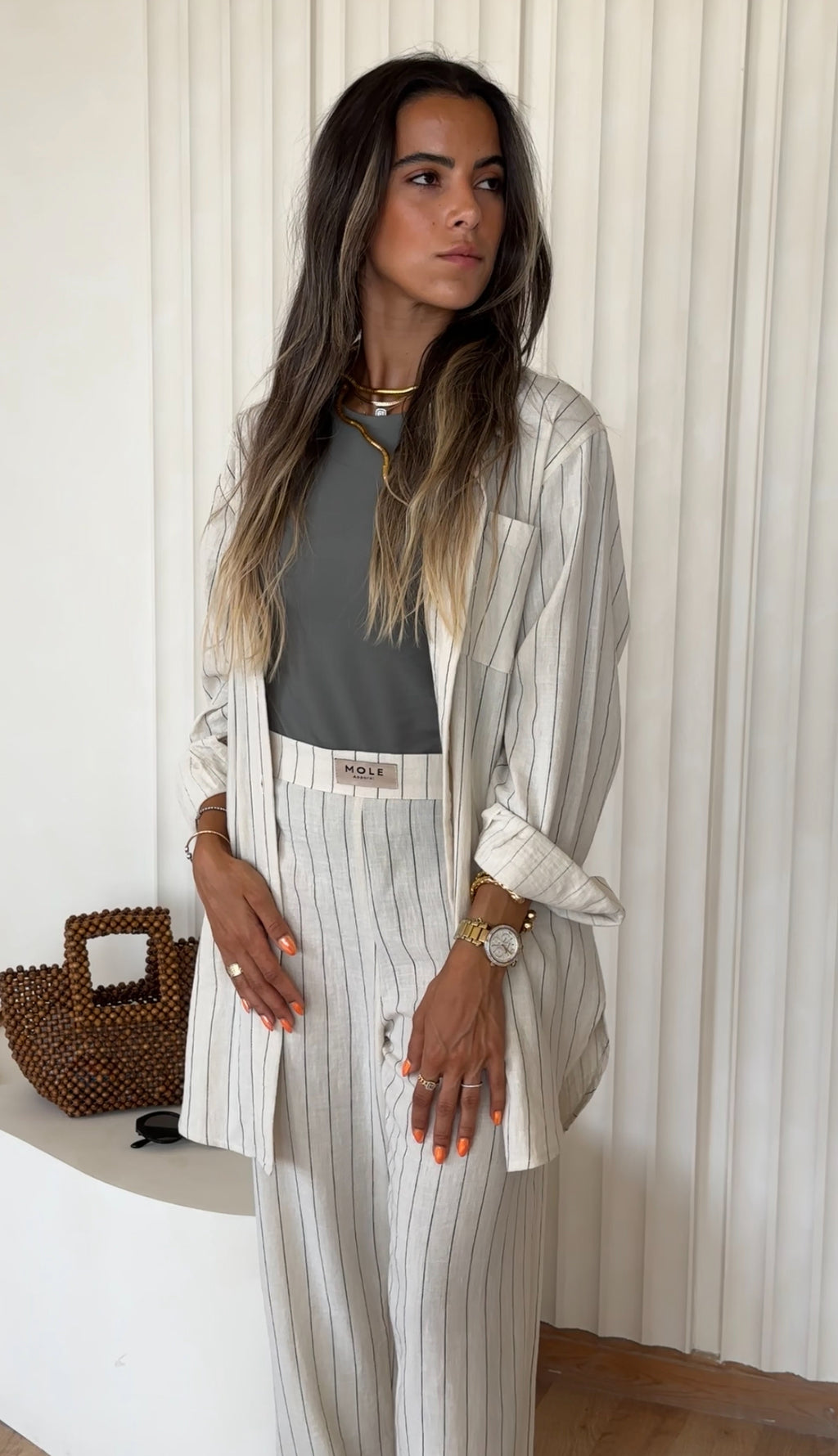Slit-Side Button stripped shirt
