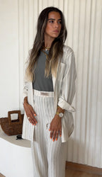 Slit-Side Button stripped shirt